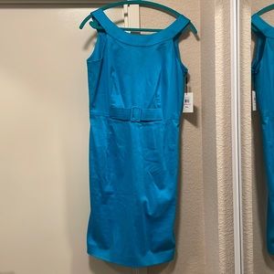 Bright blue/teal Calivin Klein dress with built-in belt